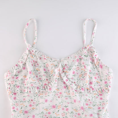 French Romantic Strap Floral Printing Summer Fashion Chic Ruffles Pleated Dress Mini Double Layer Dress The Clothing Company Sydney