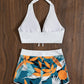 Print Tie Halter Swimwear High Waist Push UP Shorts Bikini Set Swimsuit Backless Beach Bathing Suit The Clothing Company Sydney