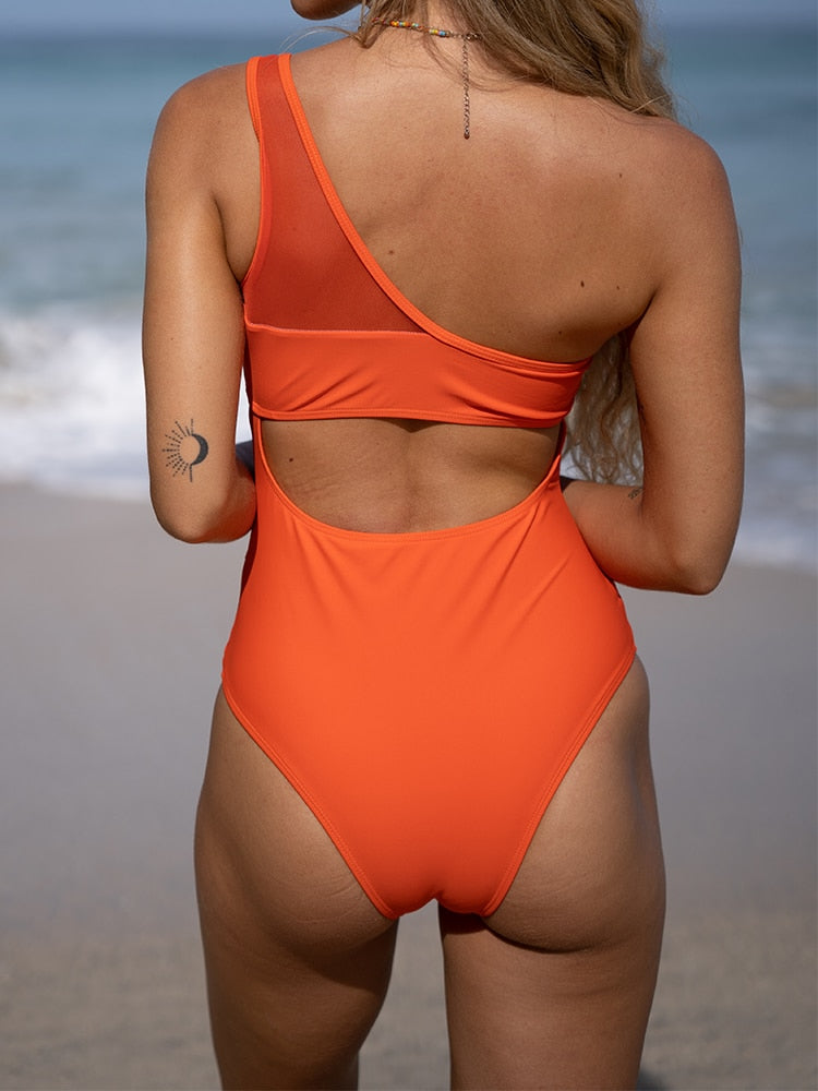 One shoulder Mesh Patchwork One-pieces Swimwear Hollow Out High Cut swimsuit Monokini Push Up Bikini The Clothing Company Sydney