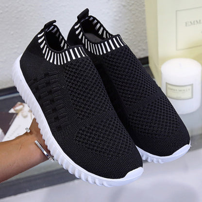 Breathable Mesh Sneakers Summer Slip on Soft Bottom Running Shoes Woman Plus Size Elastic Knit Casual Flats The Clothing Company Sydney