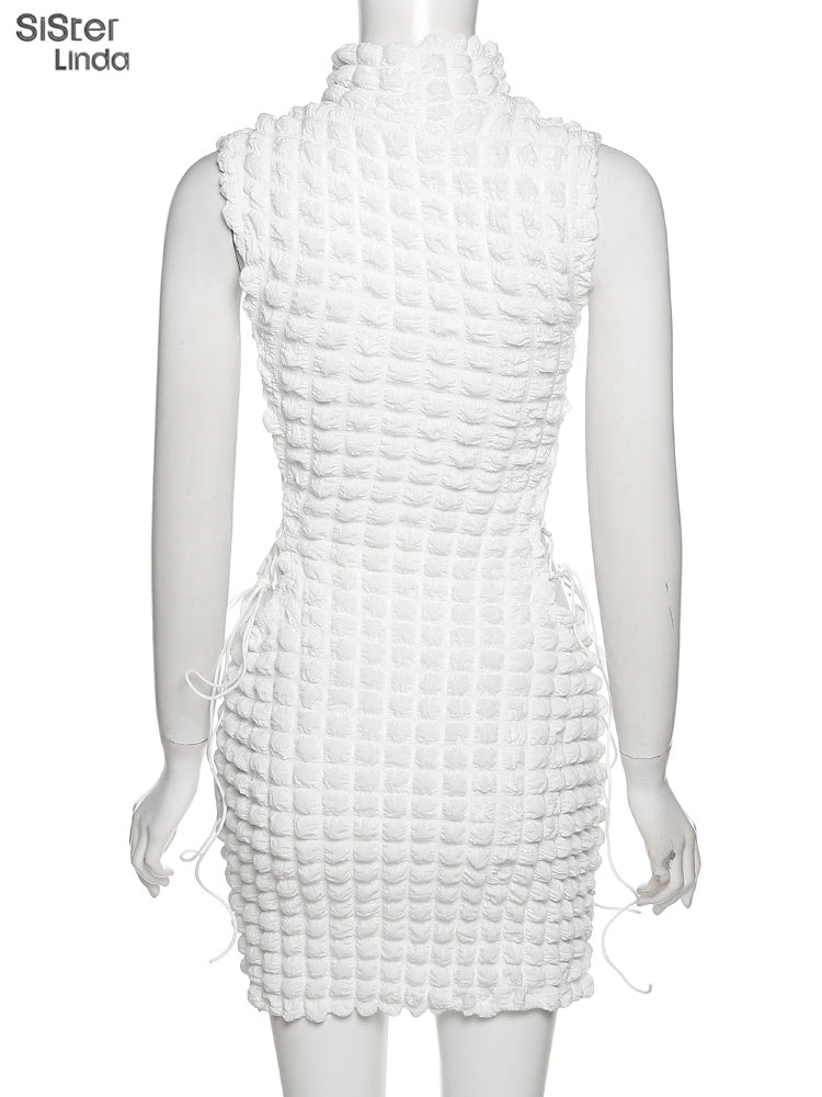 Stacked Plaid Bandage Hollow Y2K Dress Sleeveless Turtleneck String Bodycon Party Clubwear Outfits The Clothing Company Sydney