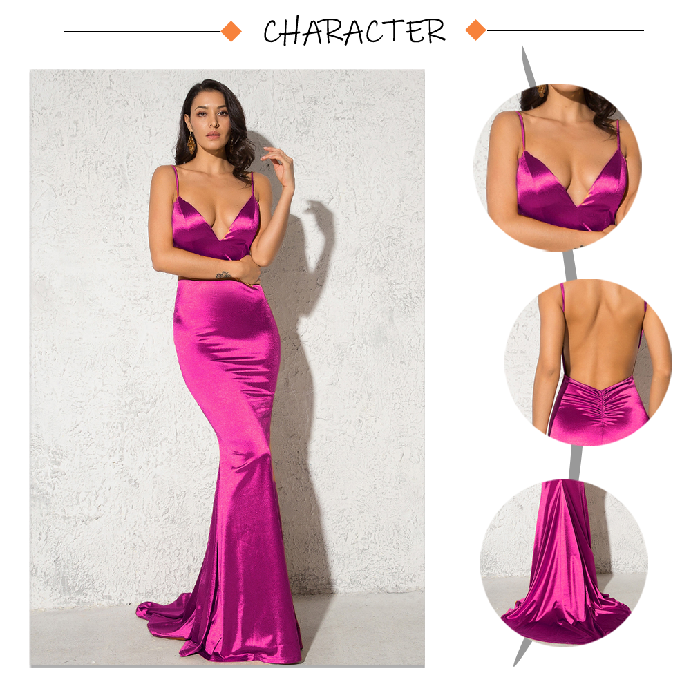 Backless Satin Evening Gown Strappy Deep V Neck Floor Length Prom Padded Stretch Formal Cocktail Wedding Party Dresses The Clothing Company Sydney