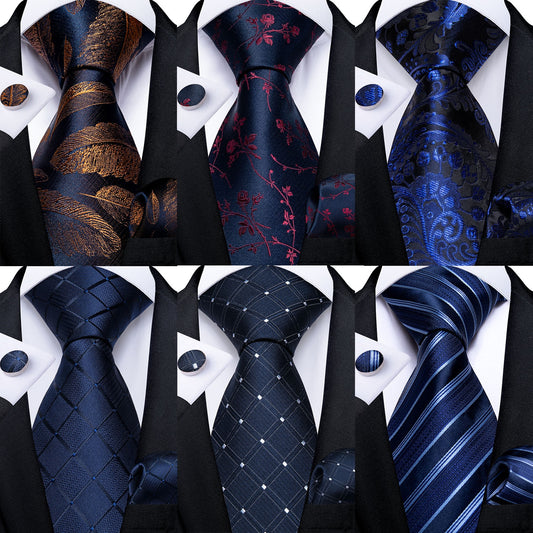 Classic Navy Blue Men's Tie Striped Paisley Floral Necktie Pocket Square Cufflinks Business Tie Set Cravat Gift For Men The Clothing Company Sydney