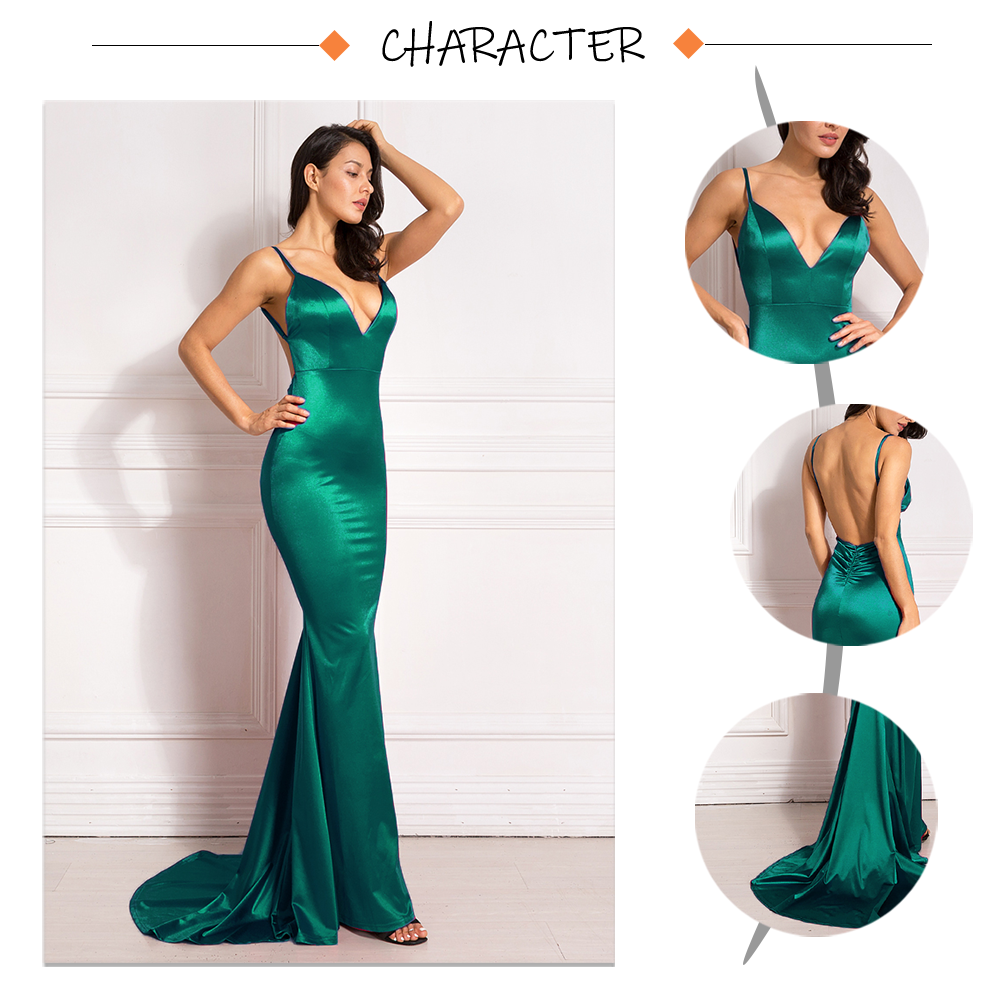 Backless Satin Evening Gown Strappy Deep V Neck Floor Length Prom Padded Stretch Formal Cocktail Wedding Party Dresses The Clothing Company Sydney