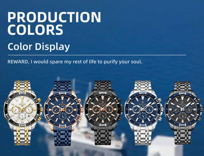 Mens Watch Waterproof Sport Wristwatch for Men Stainless Steel Business Quartz Watches Clock Gift for Father Birthday The Clothing Company Sydney