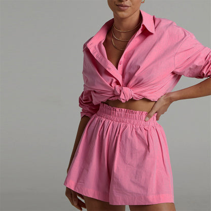 Women's Tracksuits Shirt With Mini Shorts Cotton Two Pieces Sets Fashion Clothing Outfits Blouse Set The Clothing Company Sydney