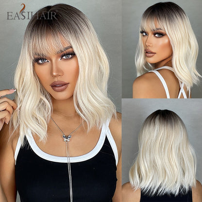 Short Straight Bob Wigs with Bang Golden Brown Natural Synthetic Hair for Women Daily Cosplay Heat Resistant Fiber Wigs The Clothing Company Sydney