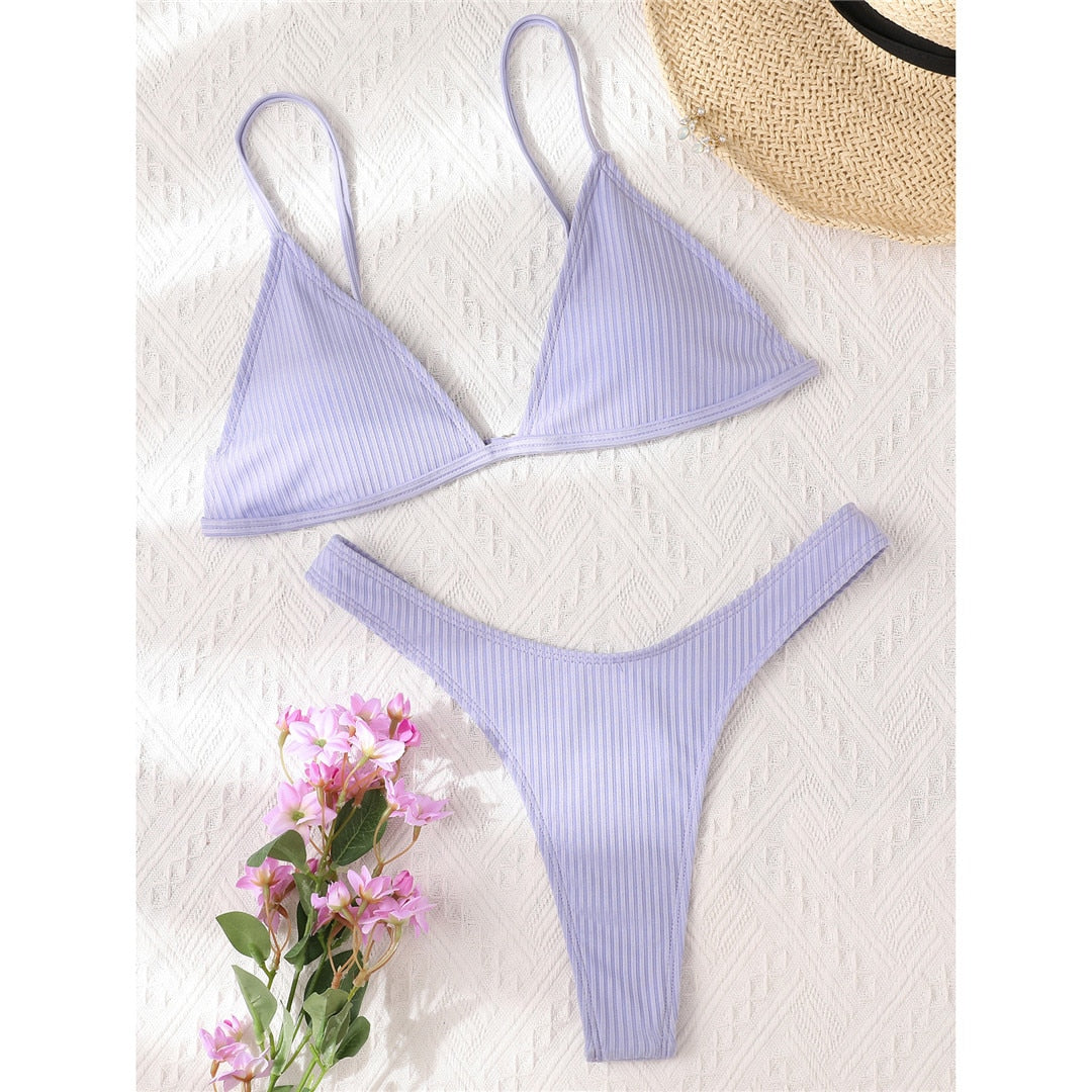 Ribbed High Cut Bikini Female Swimsuit Swimwear Two-piece Bikini set Bather Bathing Suit The Clothing Company Sydney