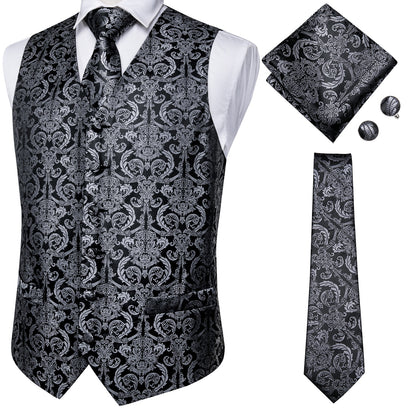 4Piece Mens Vest for Suit Luxury Paisley Floral Plaid Suit Silk Vest and Tie Set Blue Gold Red Sliver Wedding Vest The Clothing Company Sydney