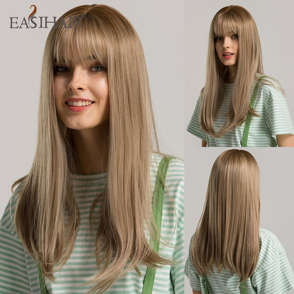 Brown Straight Synthetic Wigs with Bangs Natural Layered Hair Wigs for Women Daily Cosplay Party Heat Resistant Wigs The Clothing Company Sydney