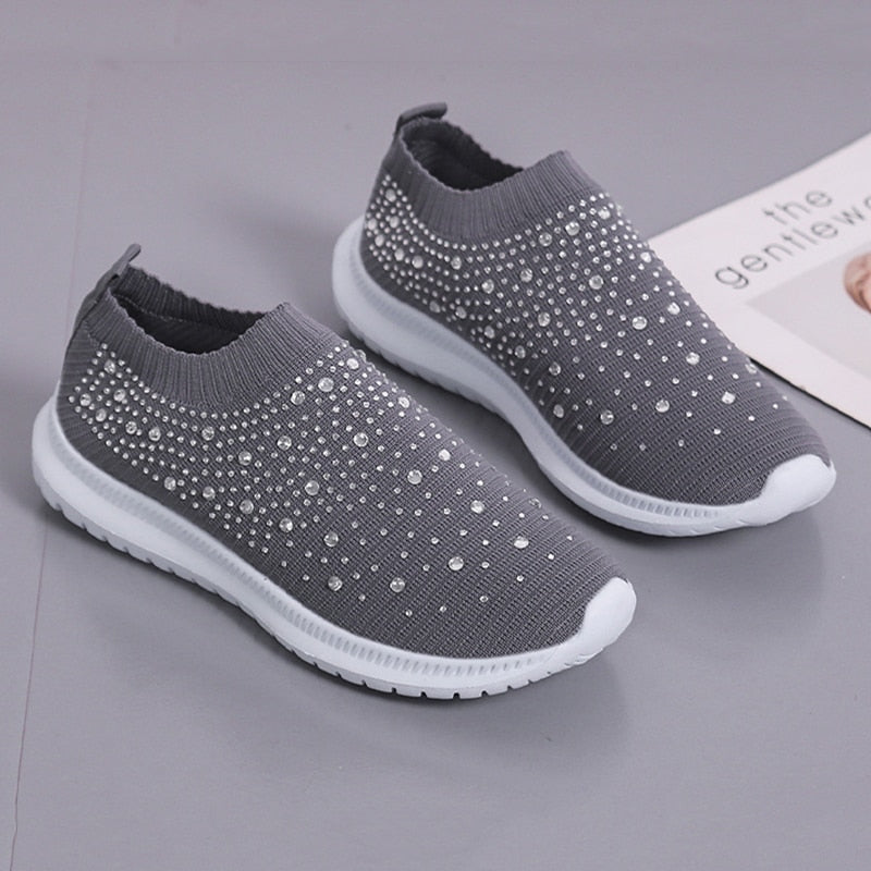 Crystal Breathable Mesh Sneaker Shoes for Women Comfortable Soft Bottom Flats Plus Size Non Slip Casual Shoes The Clothing Company Sydney