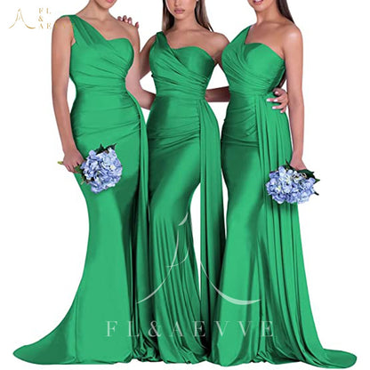 Mermaid Bridesmaid Dresses One Shoulder Dresses Elegant Wedding Elastic Satin Party Bridesmaids Gowns The Clothing Company Sydney