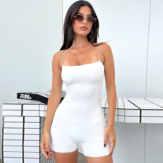 Spaghetti Strap Jumpsuit Tight Fitting Women's Summer Jumpsuit Playsuit Bodycon Short White Black Shorts Romper The Clothing Company Sydney