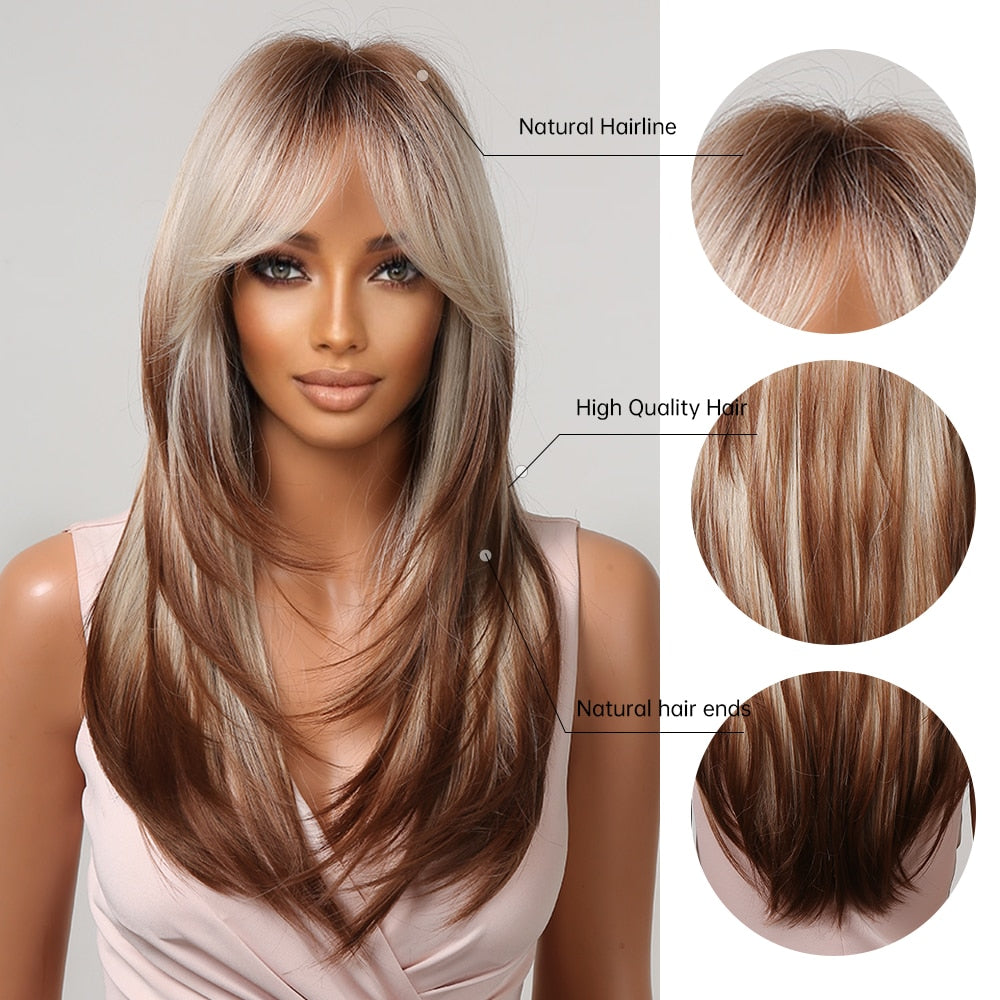 Long Straight Blonde Layered Synthetic Wigs Brown Balayage Ombre Wigs With Bang Cosplay Costume Heat Resistant Wigs The Clothing Company Sydney