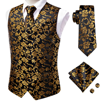 4Piece Mens Vest for Suit Luxury Paisley Floral Plaid Suit Silk Vest and Tie Set Blue Gold Red Sliver Wedding Vest The Clothing Company Sydney