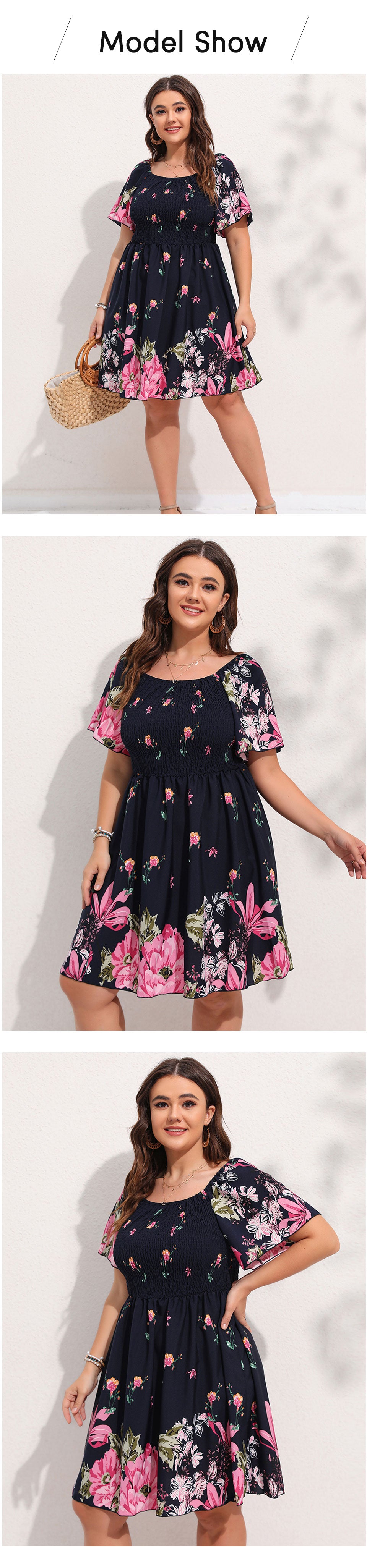 Allover Floral Print Shirred Midi Dress Plus Size Lantern Sleeve High Waist Dresses Summer Dress The Clothing Company Sydney