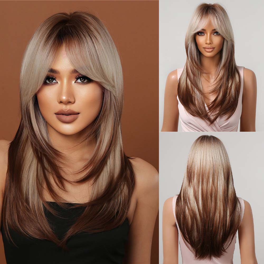 Long Straight Blonde Layered Synthetic Wigs Brown Balayage Ombre Wigs With Bang Cosplay Costume Heat Resistant Wigs The Clothing Company Sydney