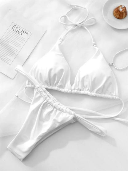 2 Piece Solid Brazilian Bikini Micro Halter Swimwear T-back Swimsuit Thong Bikini Set Bathing Suit The Clothing Company Sydney