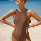 Solid Ruffled One-piece Swimsuit Backless Monokini push up high cut Swimwear Beach Bathing Suits The Clothing Company Sydney