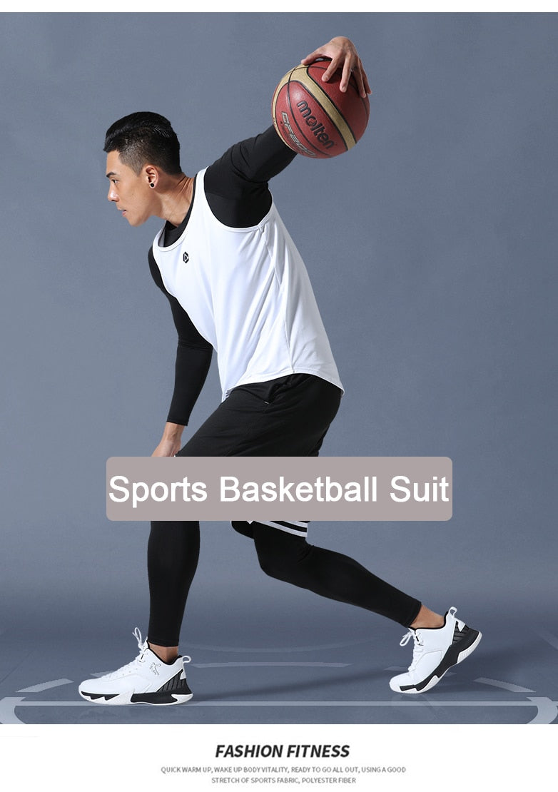 4 Piece/Set Men's Basketball Tracksuit Gym Fitness Compression Sports Suit Running Jogging Sport Wear Exercise Workout Tights Shorts The Clothing Company Sydney