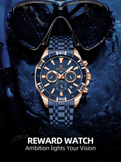 Mens Watch Waterproof Sport Wristwatch for Men Stainless Steel Business Quartz Watches Clock Gift for Father Birthday The Clothing Company Sydney