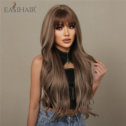 Brown Mixed Blonde Synthetic Wigs with Bang Long Natural Wavy Hair Wig for Women Daily Cosplay Use Heat Resistant Wigs The Clothing Company Sydney