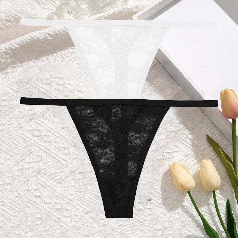 2 Pack Set Women's Lace Panties Low Waist G-String Underwear Solid Hollow Out Transparent Thong Soft Breathable Lingerie The Clothing Company Sydney