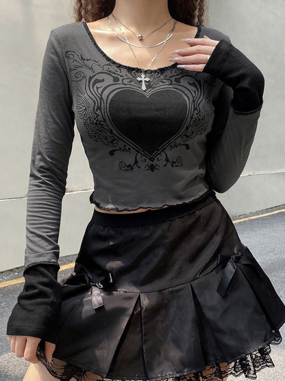 Grunge Retro Fashion Heart Printed Autumn T-shirts for Women Crop Top Dark Academia Gothic Clothes Aesthetic T shirt The Clothing Company Sydney