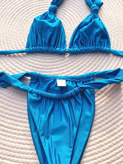 Pleated Bikinis Swimsuit Triangle Bikini Set Swimwear Halter Bathing Suits Bandage Beachwear The Clothing Company Sydney
