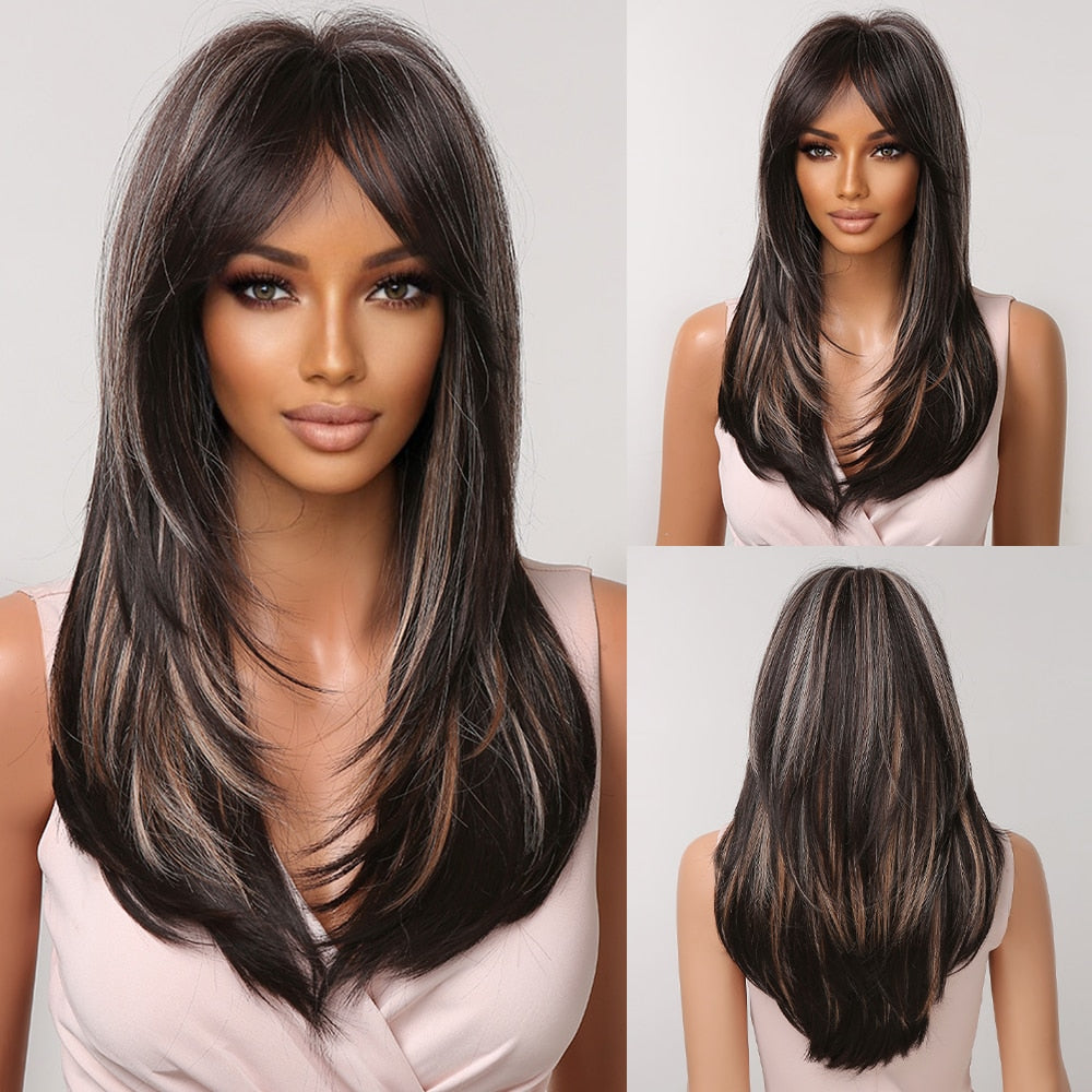 Long Straight Blonde Layered Synthetic Wigs Brown Balayage Ombre Wigs With Bang Cosplay Costume Heat Resistant Wigs The Clothing Company Sydney