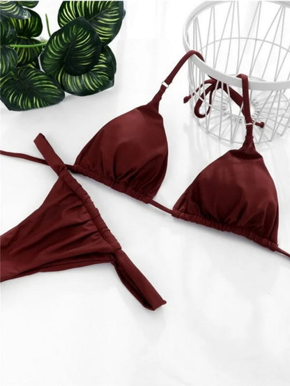 2 Piece Solid Brazilian Bikini Micro Halter Swimwear T-back Swimsuit Thong Bikini Set Bathing Suit The Clothing Company Sydney