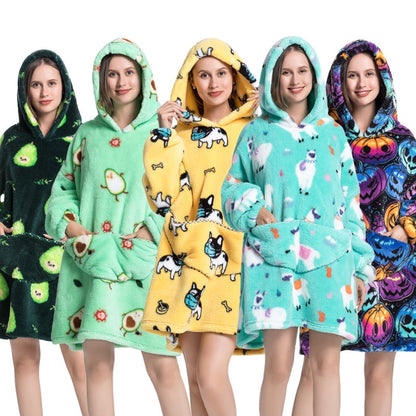 25 Style Cartoon Oversized Hoodie Sweatshirt Women Printed Wearable Blankets Fleece Warm Kids Sleepwear Lazy Giant Hooded Blanket The Clothing Company Sydney