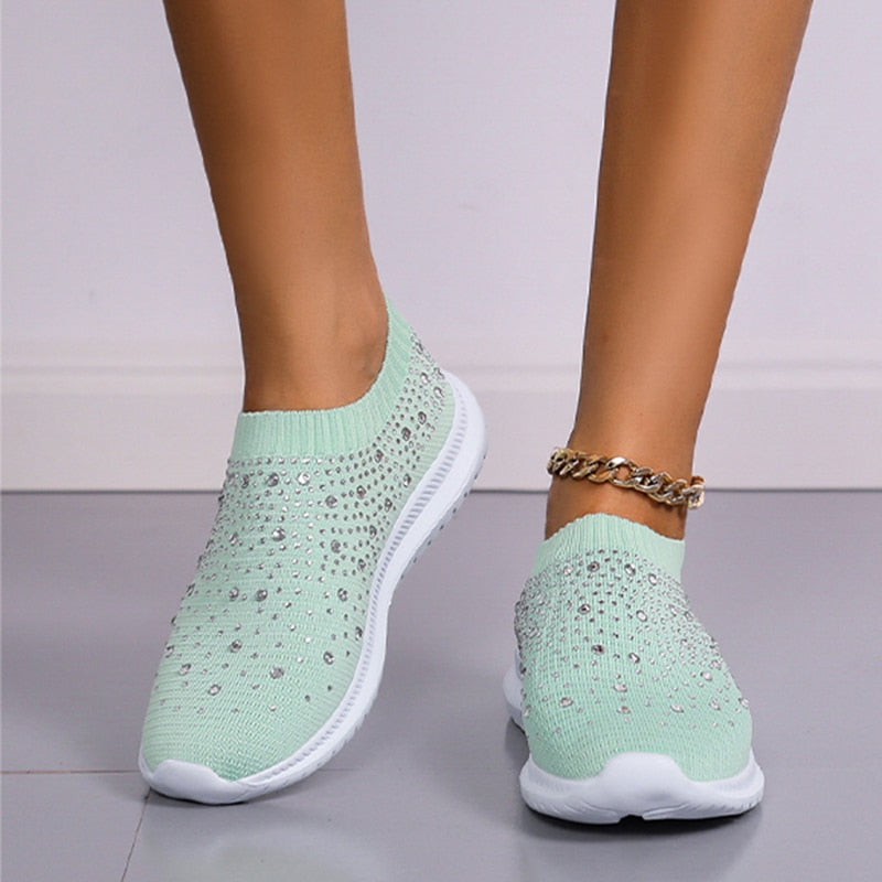 Crystal Breathable Mesh Sneaker Shoes for Women Comfortable Soft Bottom Flats Plus Size Non Slip Casual Shoes The Clothing Company Sydney