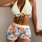 Print Tie Halter Swimwear High Waist Push UP Shorts Bikini Set Swimsuit Backless Beach Bathing Suit The Clothing Company Sydney