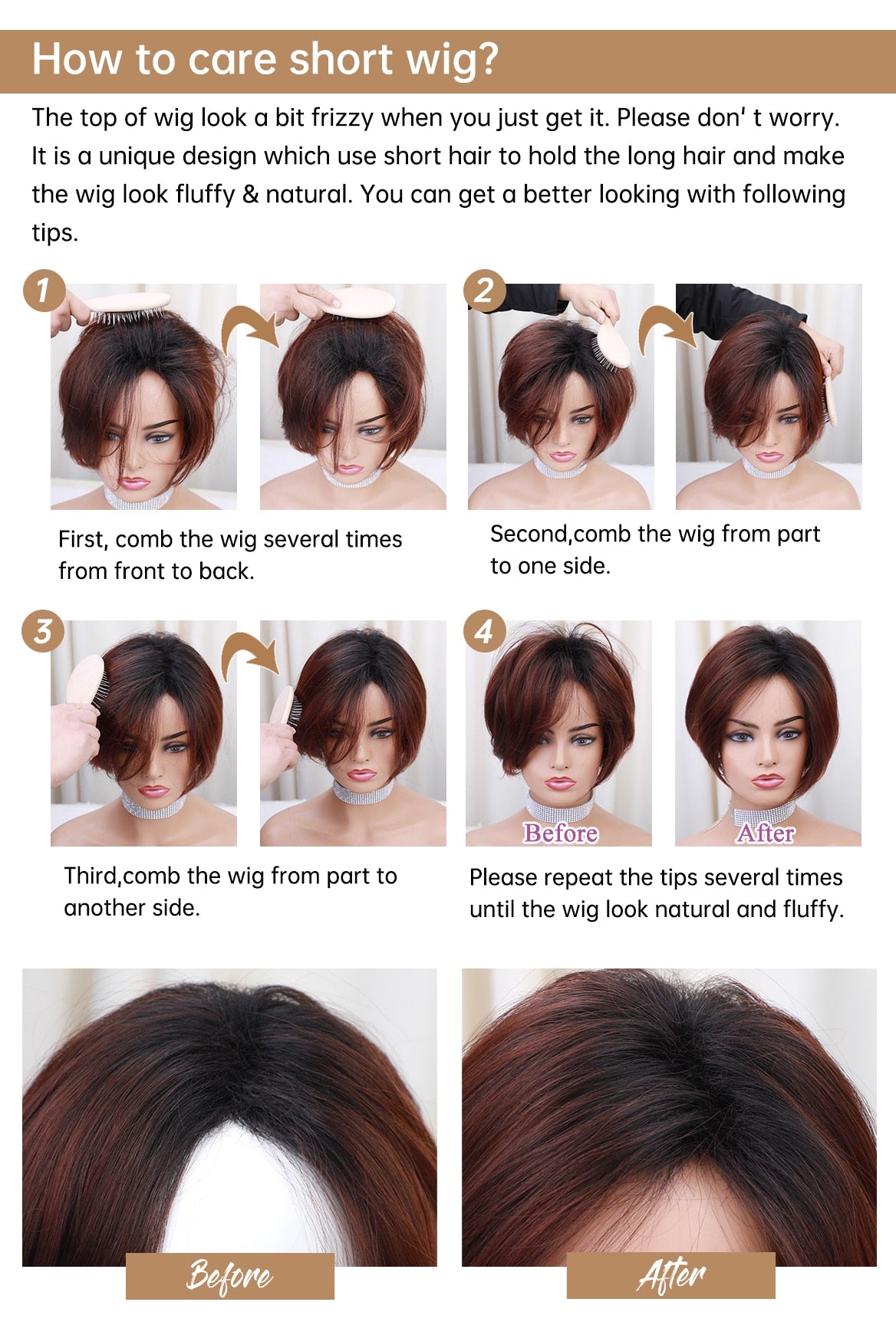 Short Straight Bob Wigs with Bang Golden Brown Natural Synthetic