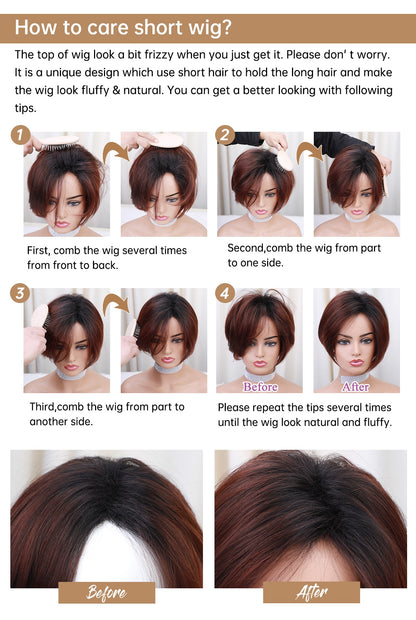 Short Straight Bob Wigs with Bang Golden Brown Natural Synthetic Hair for Women Daily Cosplay Heat Resistant Fiber Wigs The Clothing Company Sydney