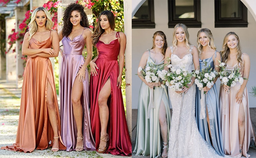 Elegant A-line Backless Burgundy Bridesmaid Dresses Satin Split Spaghetti Strap Formal Wedding Prom Party Gowns Summer Dress The Clothing Company Sydney