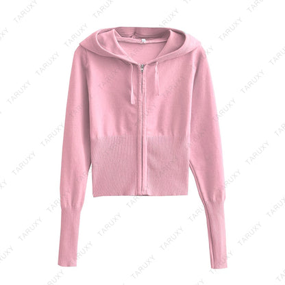 Women's Spring Outfits Casual Zipper Sweater Hoodie Set High Waist Flare Pants Suits Pink Knitted Y2k Two Piece Set The Clothing Company Sydney