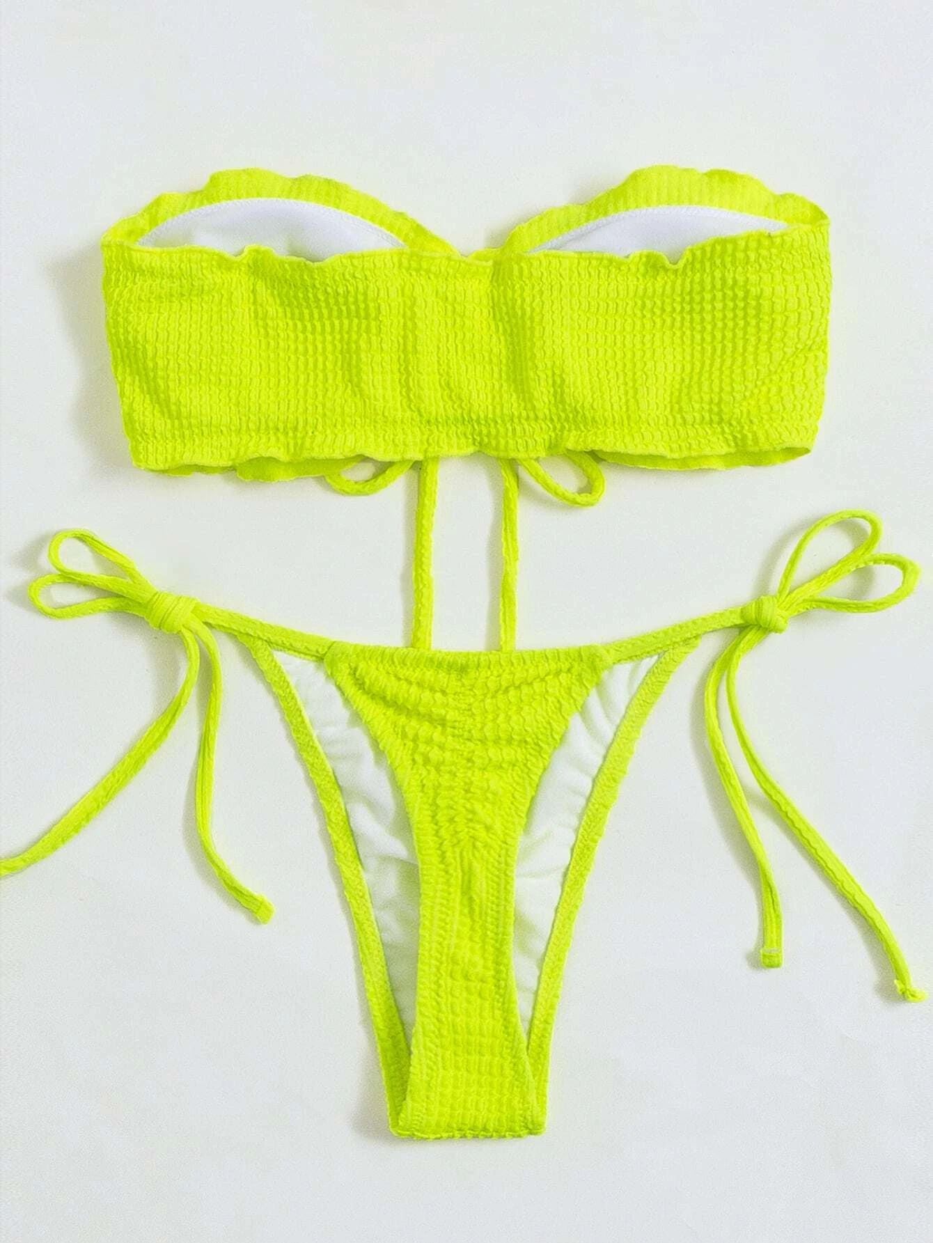 Tie Front Bandeau Thong Bikinis Two Piece Swimwear Swimsuit Bikini Set Summer Beach Bathing Suit The Clothing Company Sydney