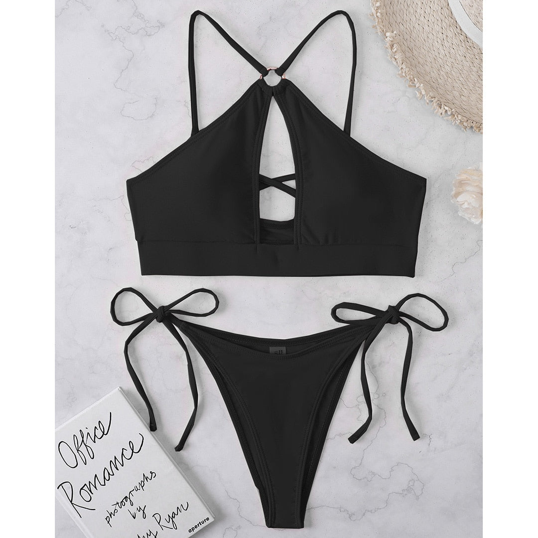 Cut Out Halter Bikini Swimsuit Swimwear Two-piece Bikini set Padded Strappy Bather Bathing Suit The Clothing Company Sydney