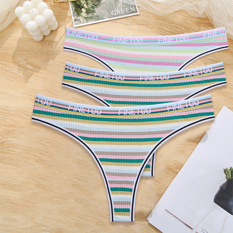 3 Pack Cotton Mix Seamless G-string Colorful Striped Lingerie Panties S-XL Thongs Female Letter Waist Underwear Briefs The Clothing Company Sydney