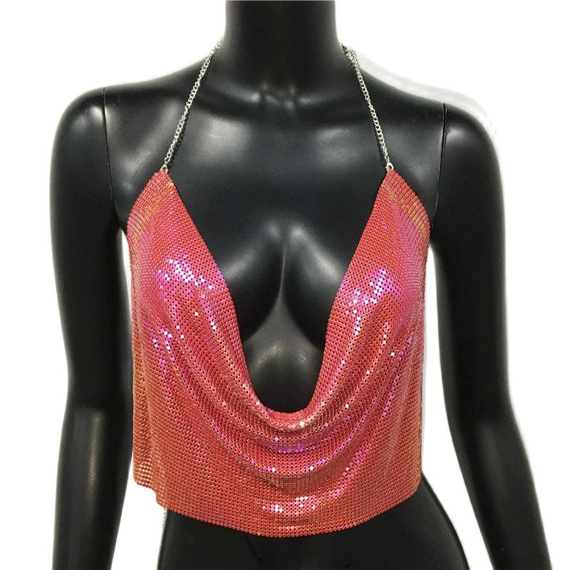 Metal Sequined Tank Camis Summer Gold Silver Backless Cropped Glitter Beach Club Show Wear Tank Tops The Clothing Company Sydney