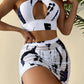 Print Hollow Halter 3 Piece Mesh Skirt Bikini Set Swimwear High Waist Swimsuit Push Up Bathing Suit The Clothing Company Sydney