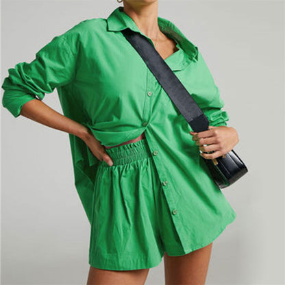 Women's Tracksuits Shirt With Mini Shorts Cotton Two Pieces Sets Fashion Clothing Outfits Blouse Set The Clothing Company Sydney