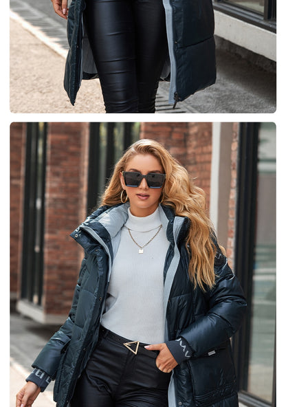 Women's down Jacket Long Classic zipper design Big Pocket Stand Collar Hooded Slim coat Women Parkas The Clothing Company Sydney