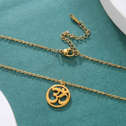 Tamil Om Aum Symbol with Trident Pendant Stainless Steel Necklace Om Shiva Symbol Yoga Vintage Talisman Jewellery The Clothing Company Sydney