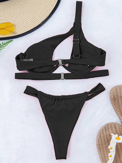 2 Piece Push Up Bikinis Swimsuit Cut Out Swimwear One Shoulder Bikini Set Thong Solid Bathing Suits The Clothing Company Sydney