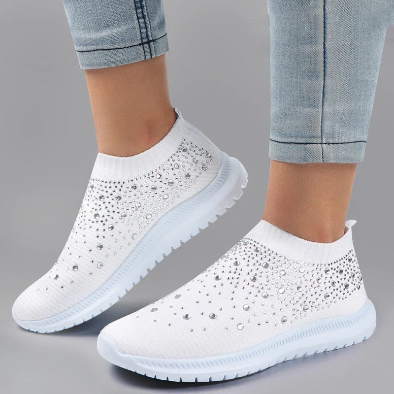 Crystal Breathable Mesh Sneaker Shoes for Women Comfortable Soft Bottom Flats Plus Size Non Slip Casual Shoes The Clothing Company Sydney