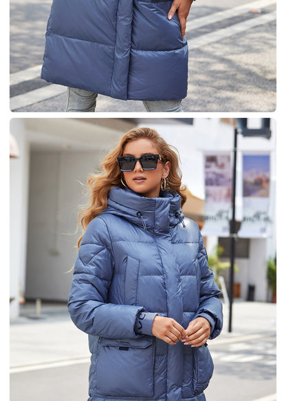 Women's down Jacket Long Classic zipper design Big Pocket Stand Collar Hooded Slim coat Women Parkas The Clothing Company Sydney