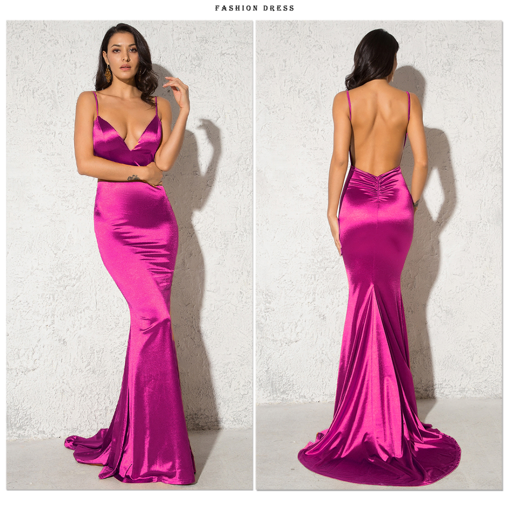 Backless Satin Evening Gown Strappy Deep V Neck Floor Length Prom Padded Stretch Formal Cocktail Wedding Party Dresses The Clothing Company Sydney